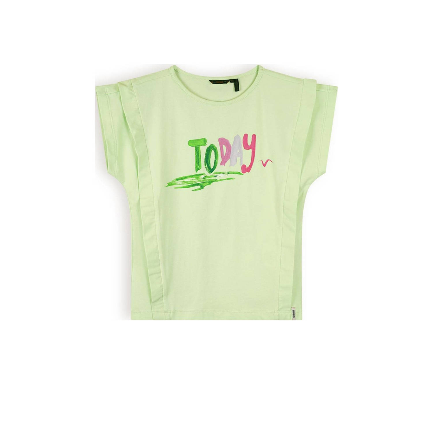 NONO T-shirt Kiam met tekst lichtgroen