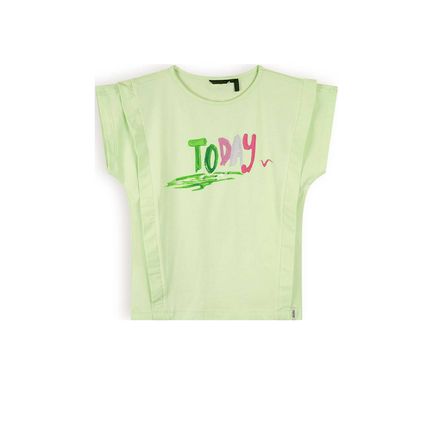 NONO T-shirt Kiam met tekst lichtgroen Meisjes Katoen Ronde hals Tekst 122 128