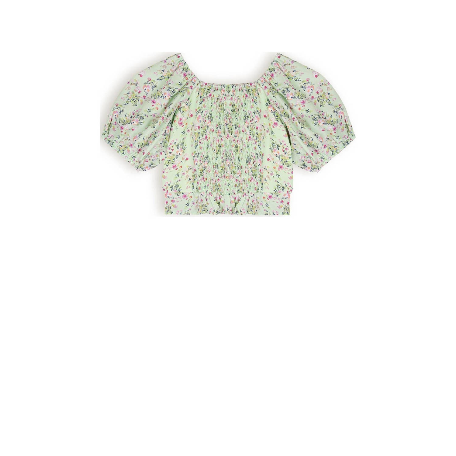 NONO gebloemde crop top Tomas lichtgroen roze