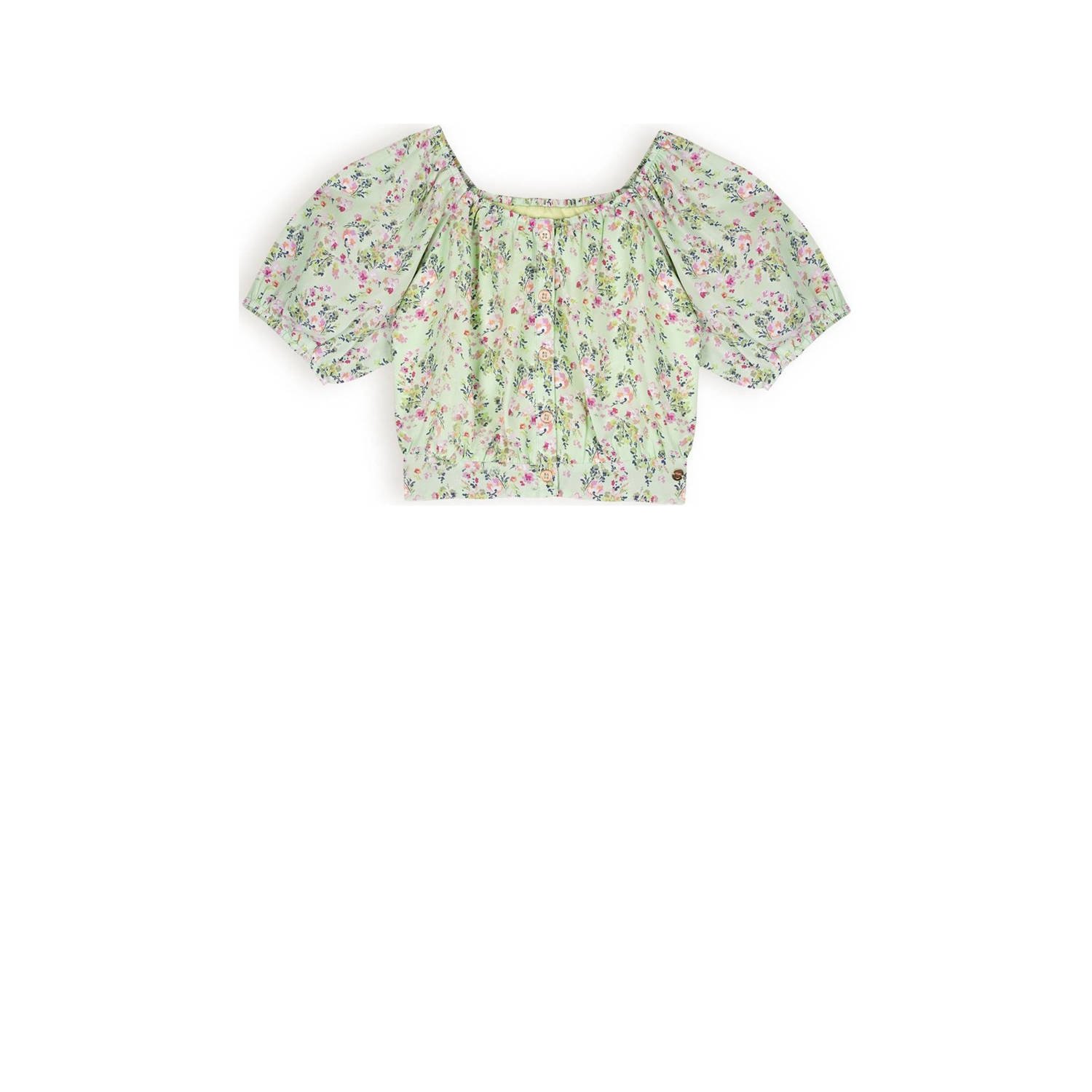 NONO gebloemde crop top Tomas lichtgroen roze Meisjes Polyester Ronde hals 122 128