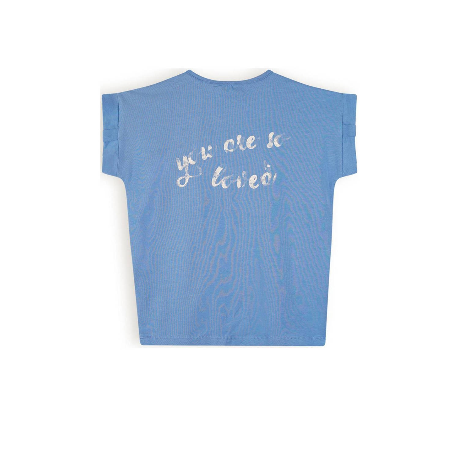 NONO T-shirt Kamelle met backprint hemelsblauw