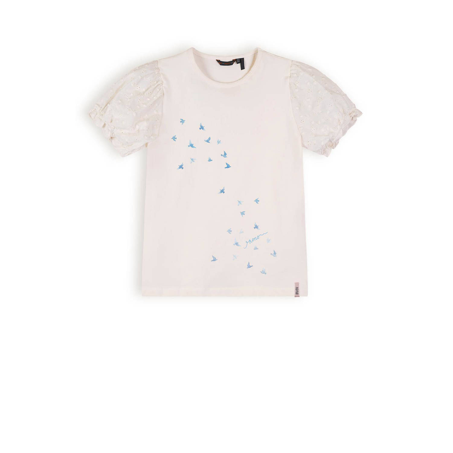 NONO T-shirt Kantal met printopdruk wit Biologisch katoen Ronde hals 122 128