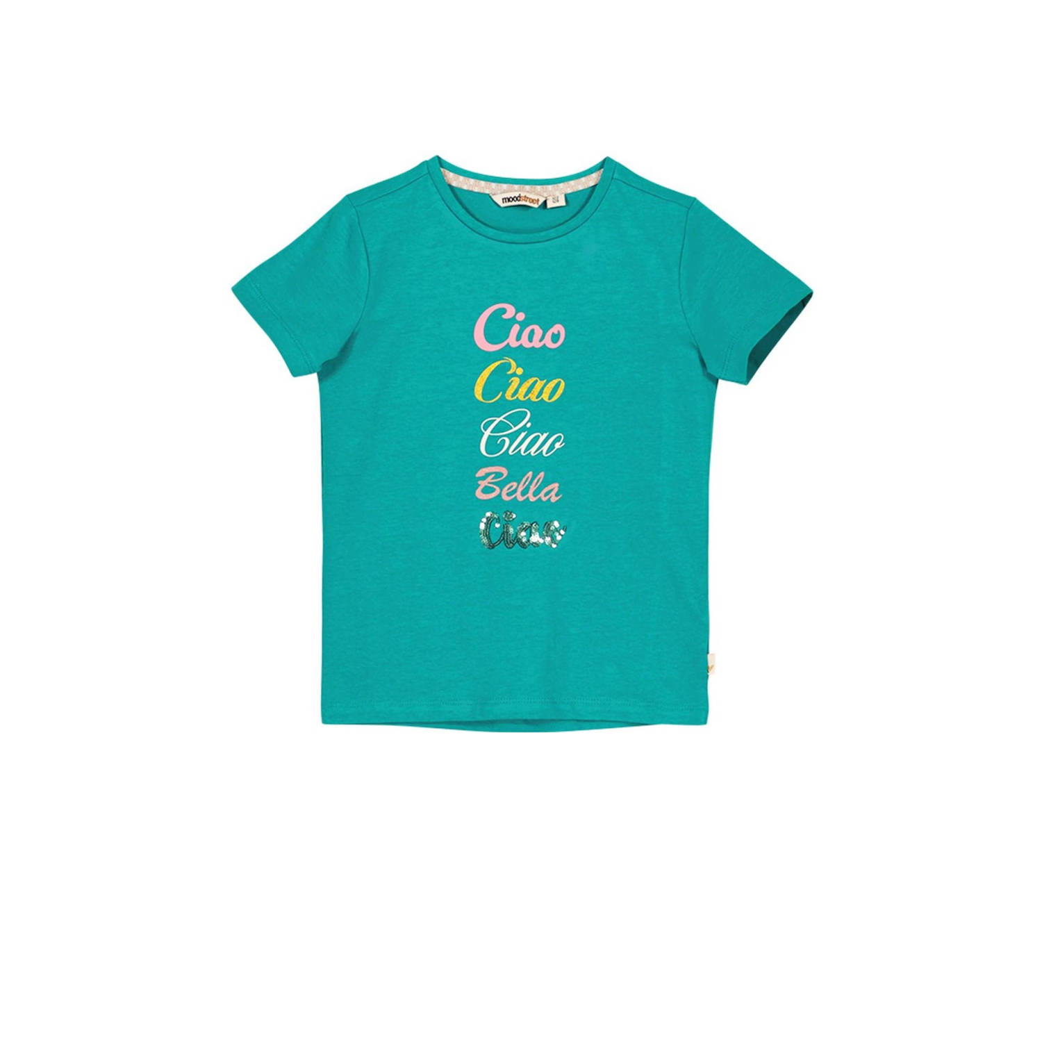 Moodstreet T-shirt met tekst turquoise