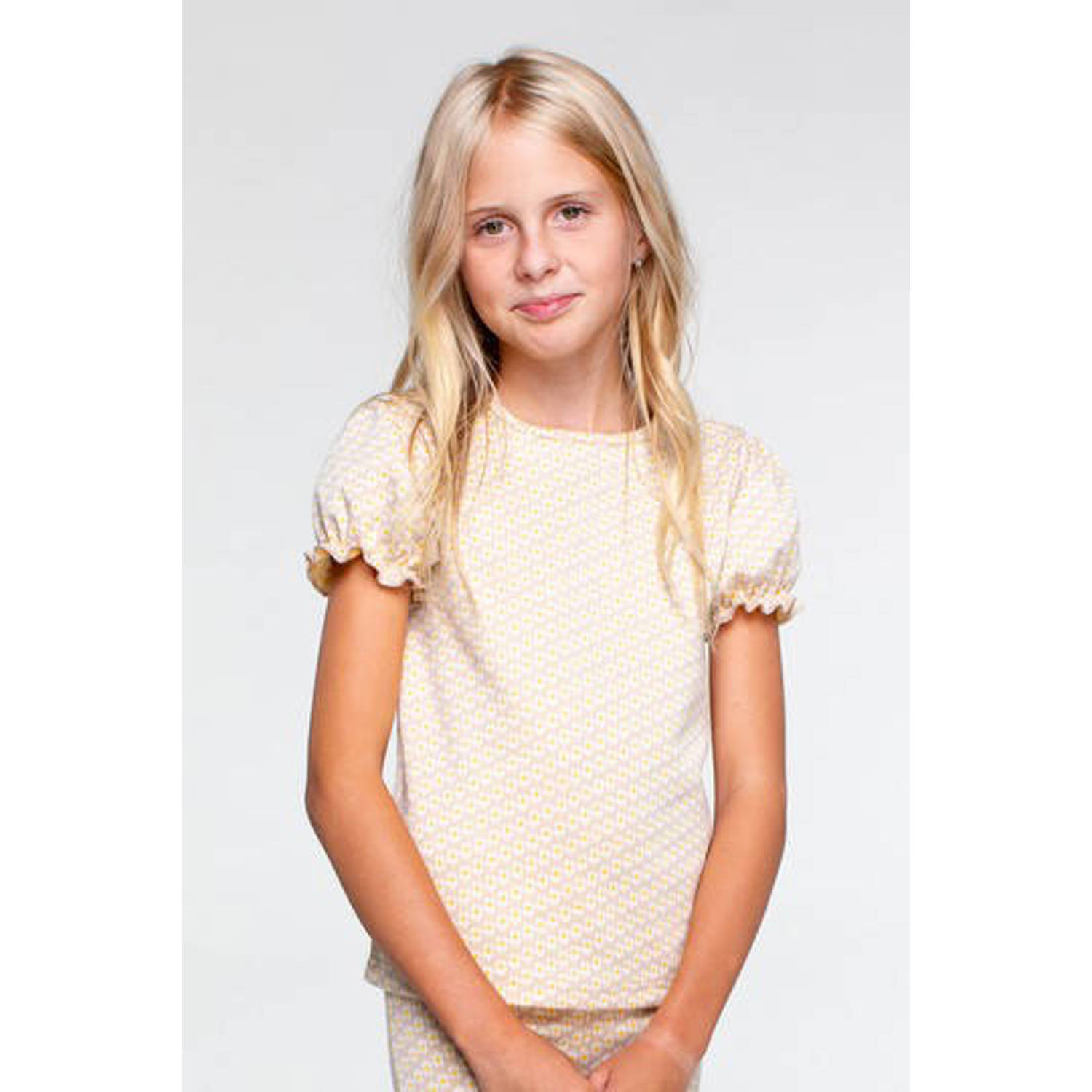Moodstreet gebloemde top lichtgeel Meisjes Polyester Ronde hals Bloemen 110 116