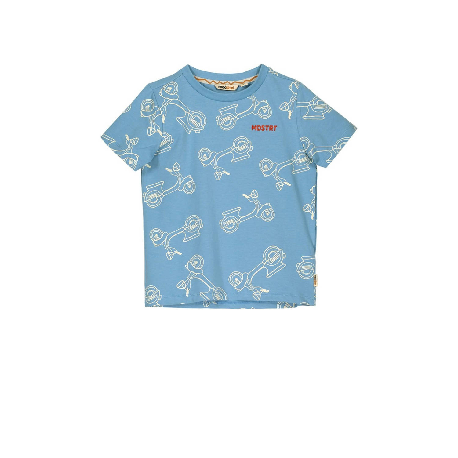 Moodstreet T-shirt met all over print lichtblauw offwhite Jongens Stretchkatoen Ronde hals 110 116