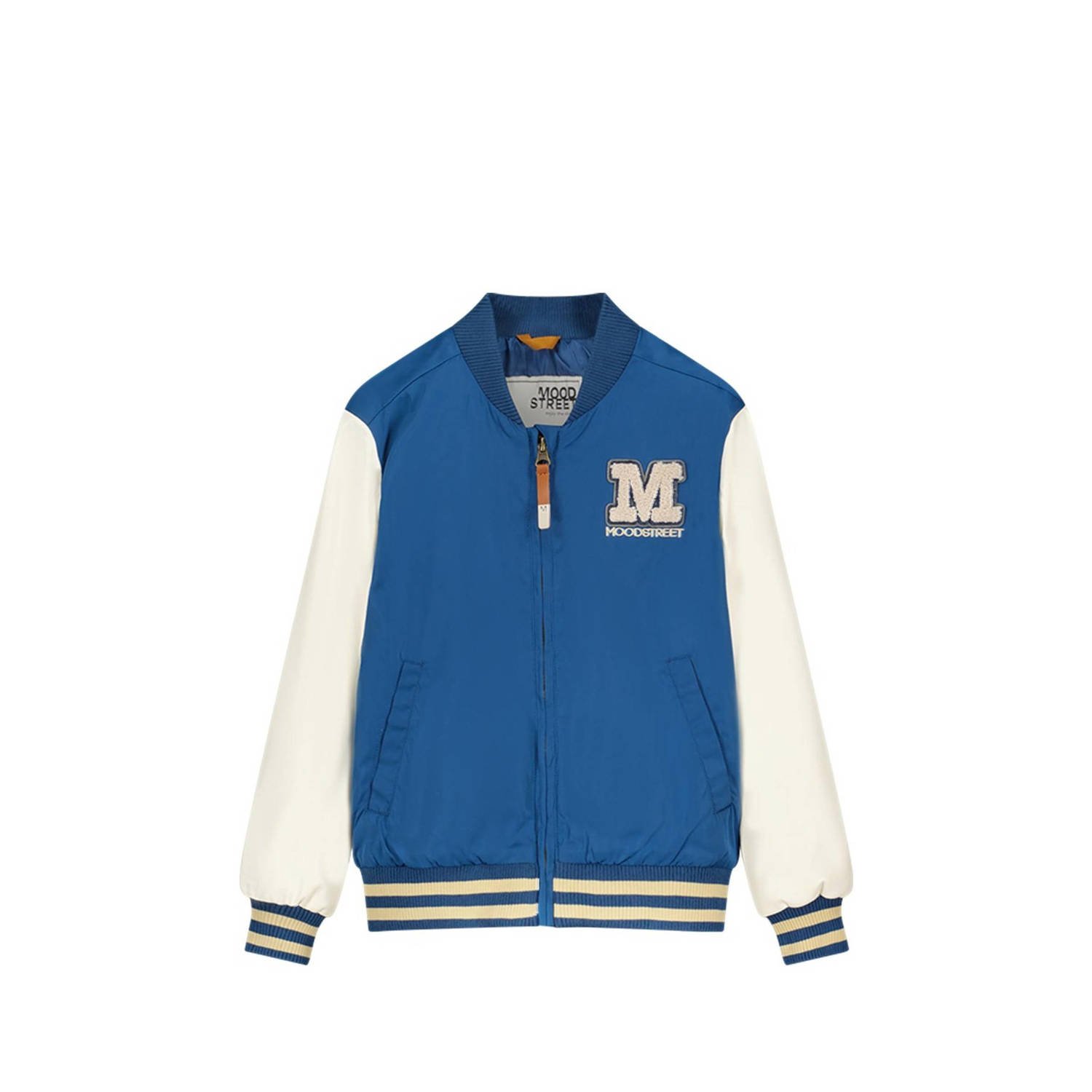 Moodstreet baseball jacket blauw offwhite Jas Jongens Gerecycled polyester Opstaande kraag 110 116