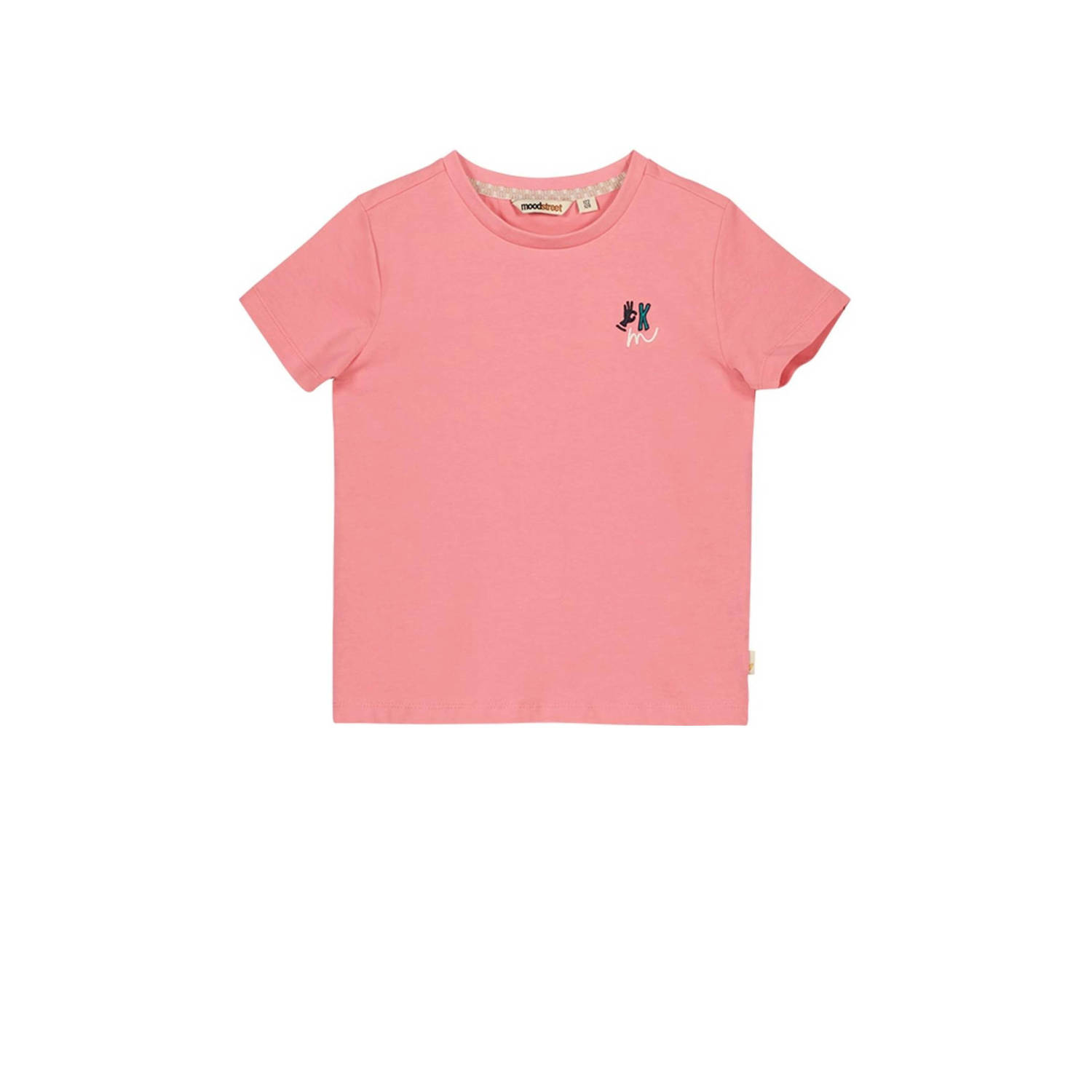 Moodstreet T-shirt met backprint roze Meisjes Stretchkatoen Ronde hals 122 128