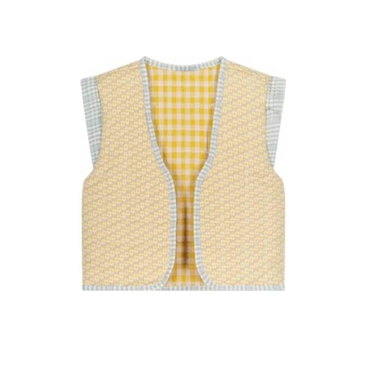 Moodstreet geruit reversible gilet lichtgeel ecru lichtblauw