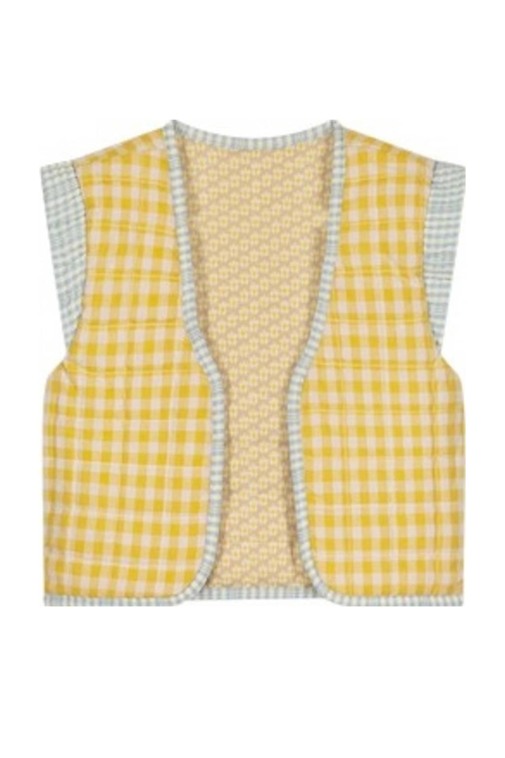 Moodstreet geruit reversible gilet lichtgeel/ecru/lichtblauw