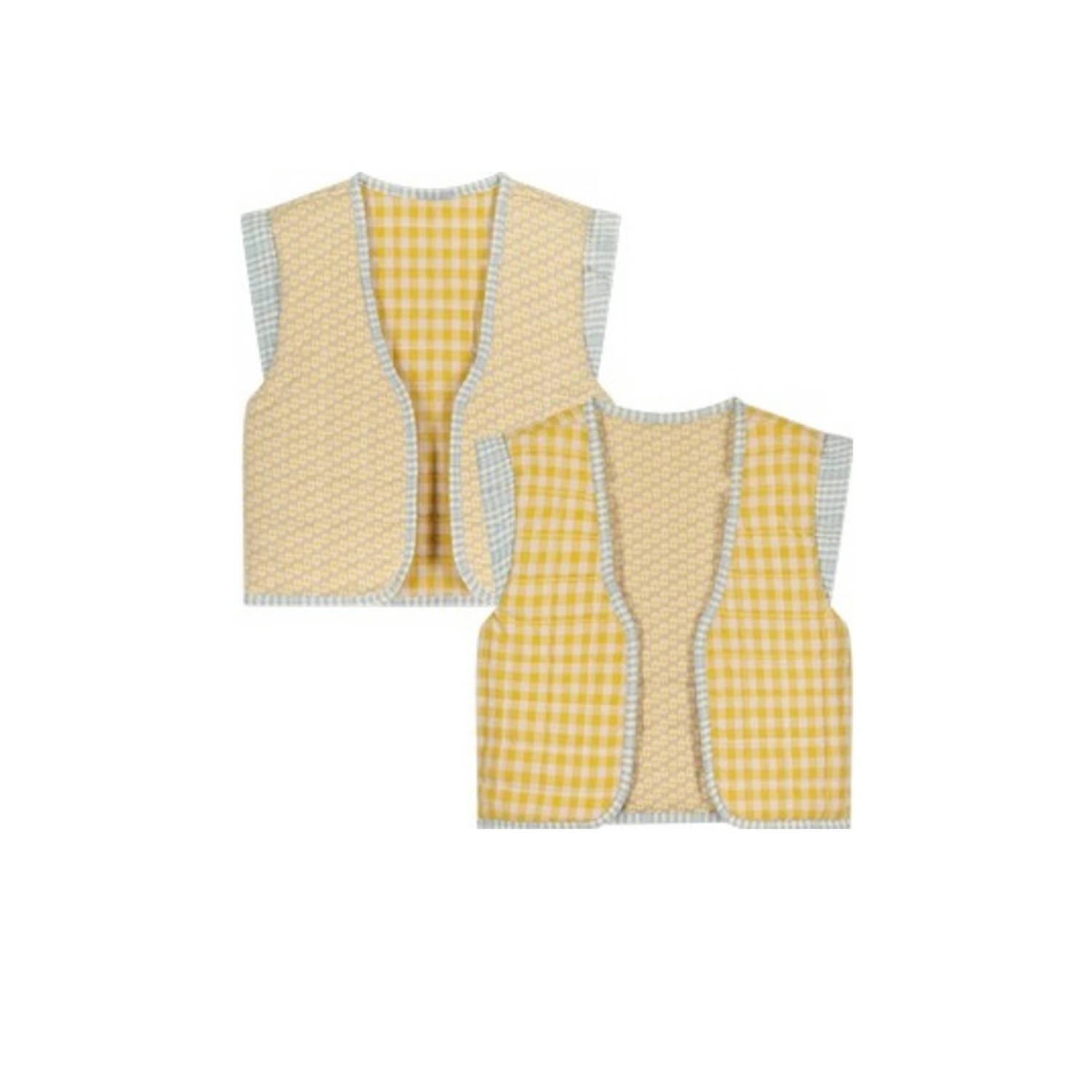 Moodstreet geruit reversible gilet lichtgeel ecru lichtblauw