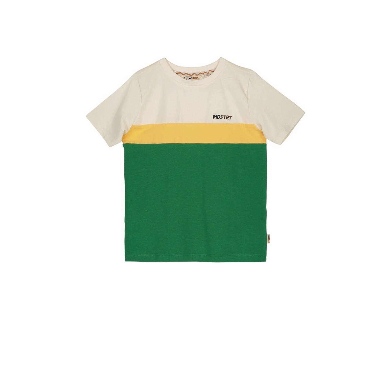 Moodstreet T-shirt groen offwhite geel