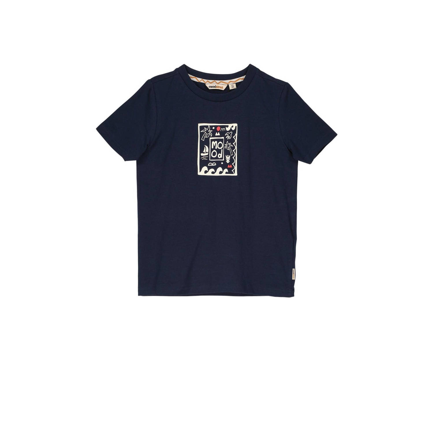 Moodstreet T-shirt met printopdruk donkerblauw Jongens Katoen Ronde hals 110 116