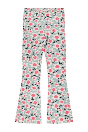 gebloemde flared broek mintgroen/roze/offwhite