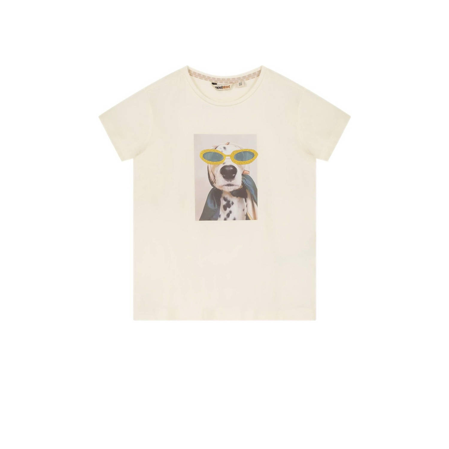 Moodstreet T-shirt met printopdruk offwhite Wit Meisjes Stretchkatoen Ronde hals 110 116