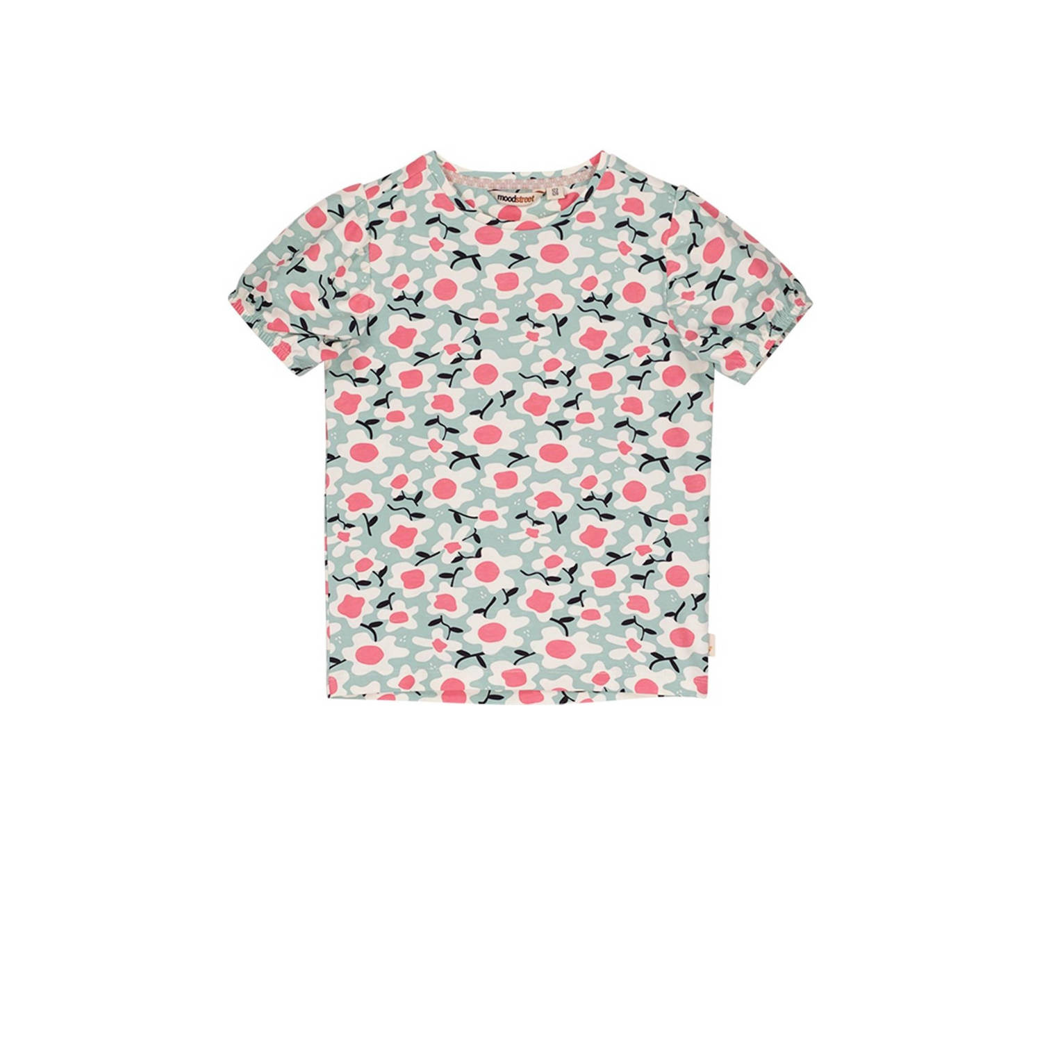 Moodstreet gebloemd T-shirt mintgroen roze offwhite