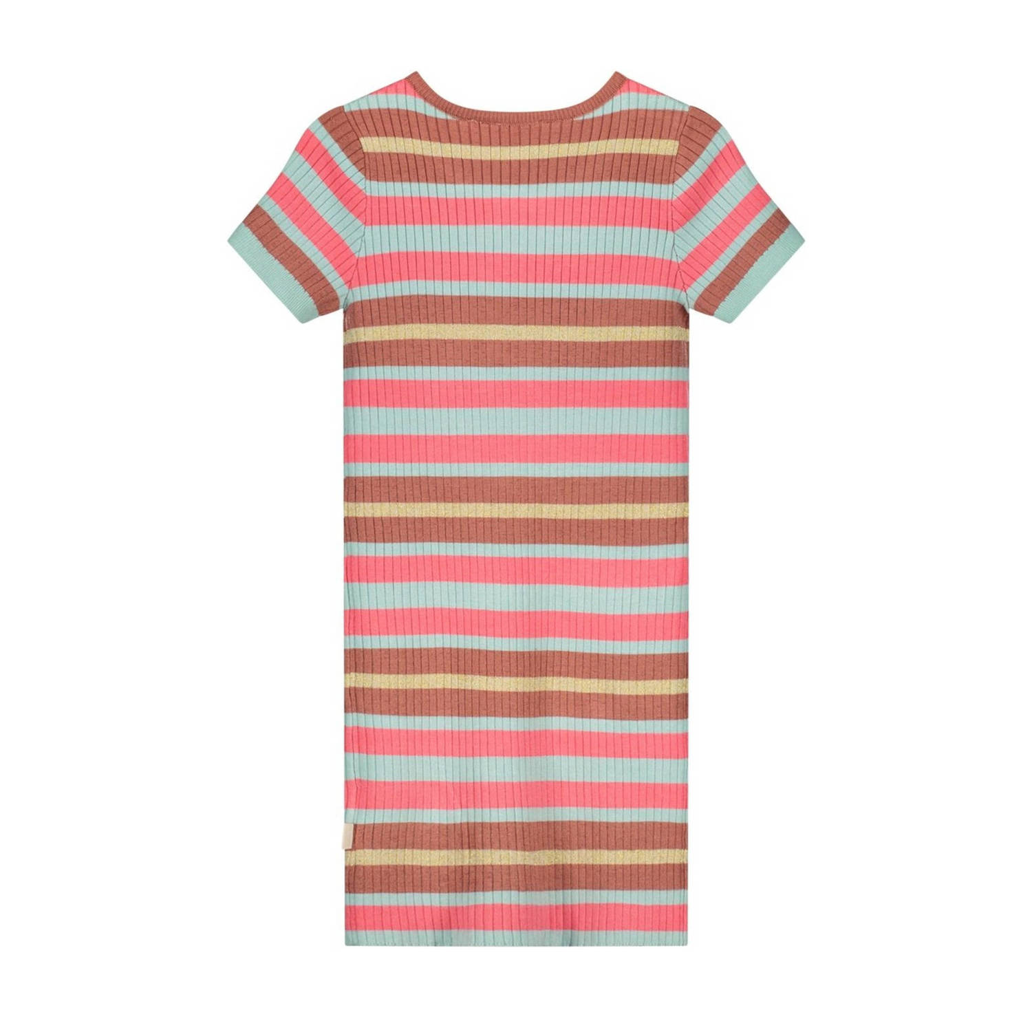 Moodstreet gestreepte jurk lichtblauw roze