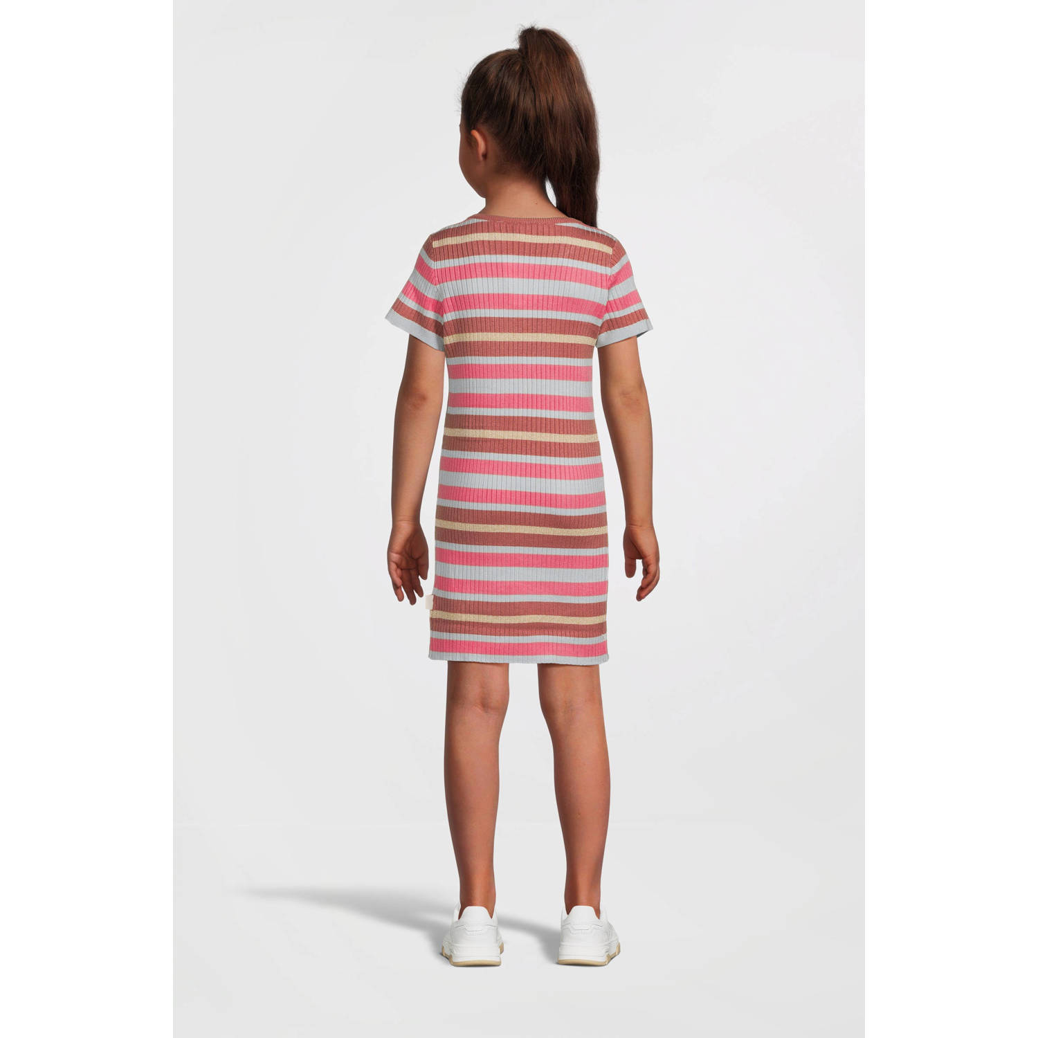 Moodstreet gestreepte jurk lichtblauw roze
