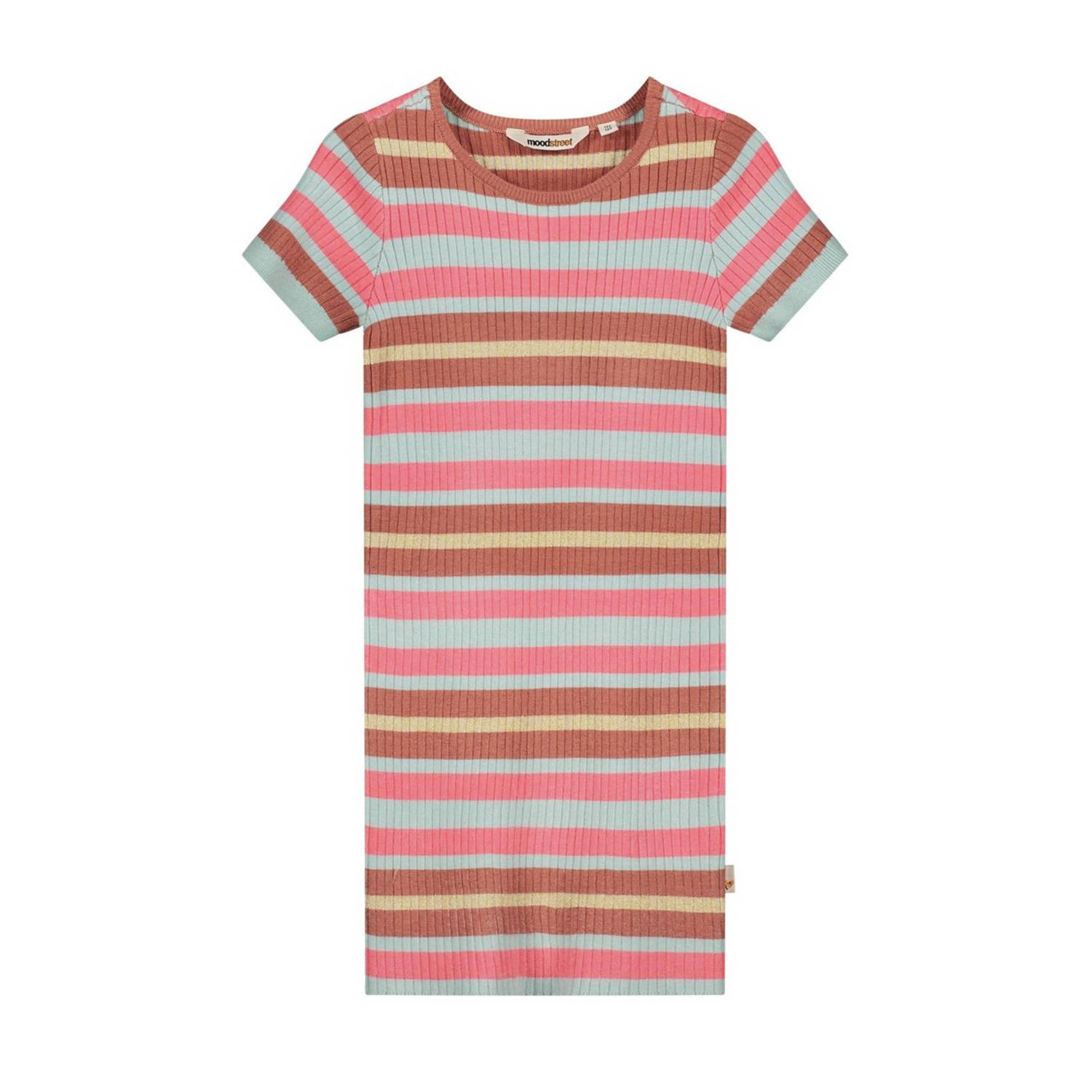 Moodstreet gestreepte jurk lichtblauw roze
