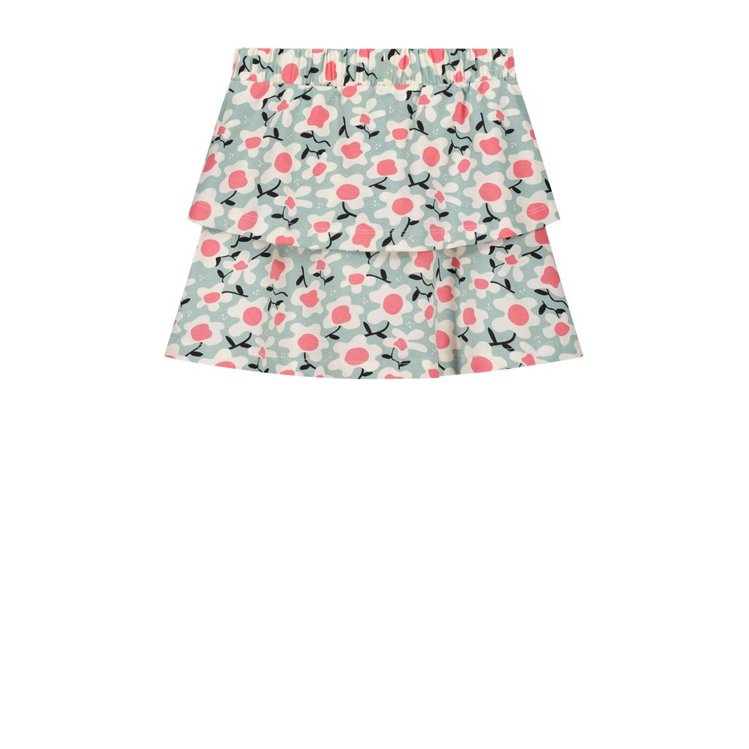 Moodstreet gebloemde rok mintgroen roze ecru