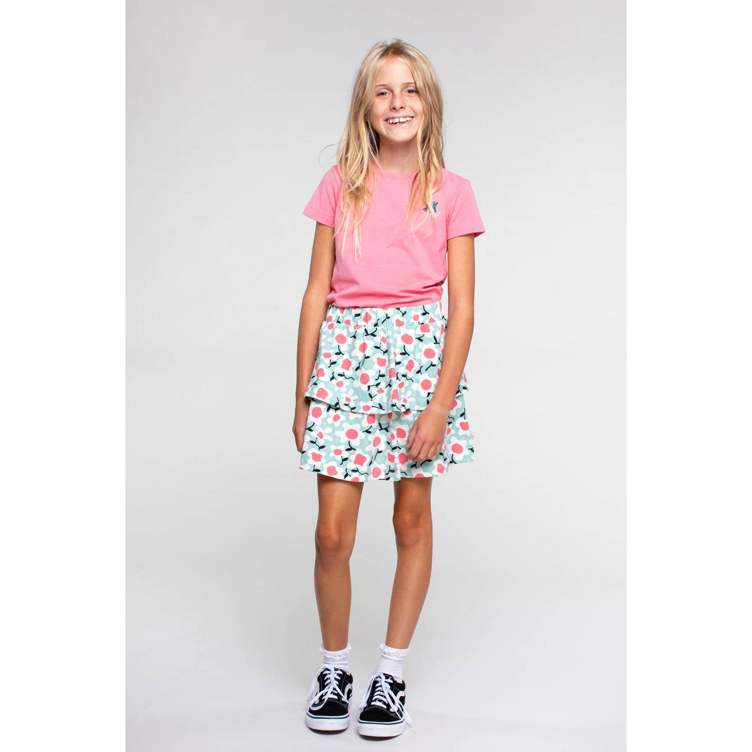 Moodstreet gebloemde rok mintgroen roze ecru