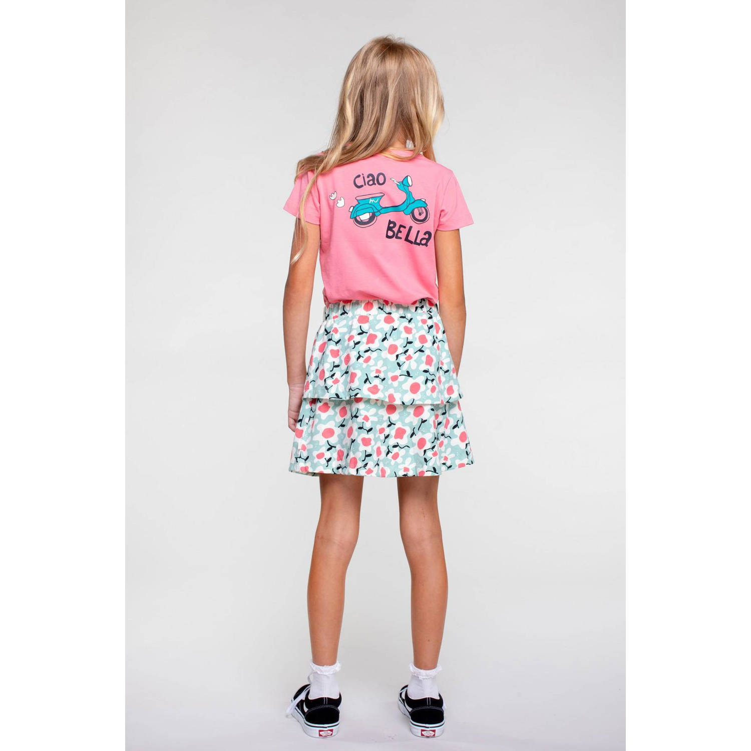 Moodstreet gebloemde rok mintgroen roze ecru