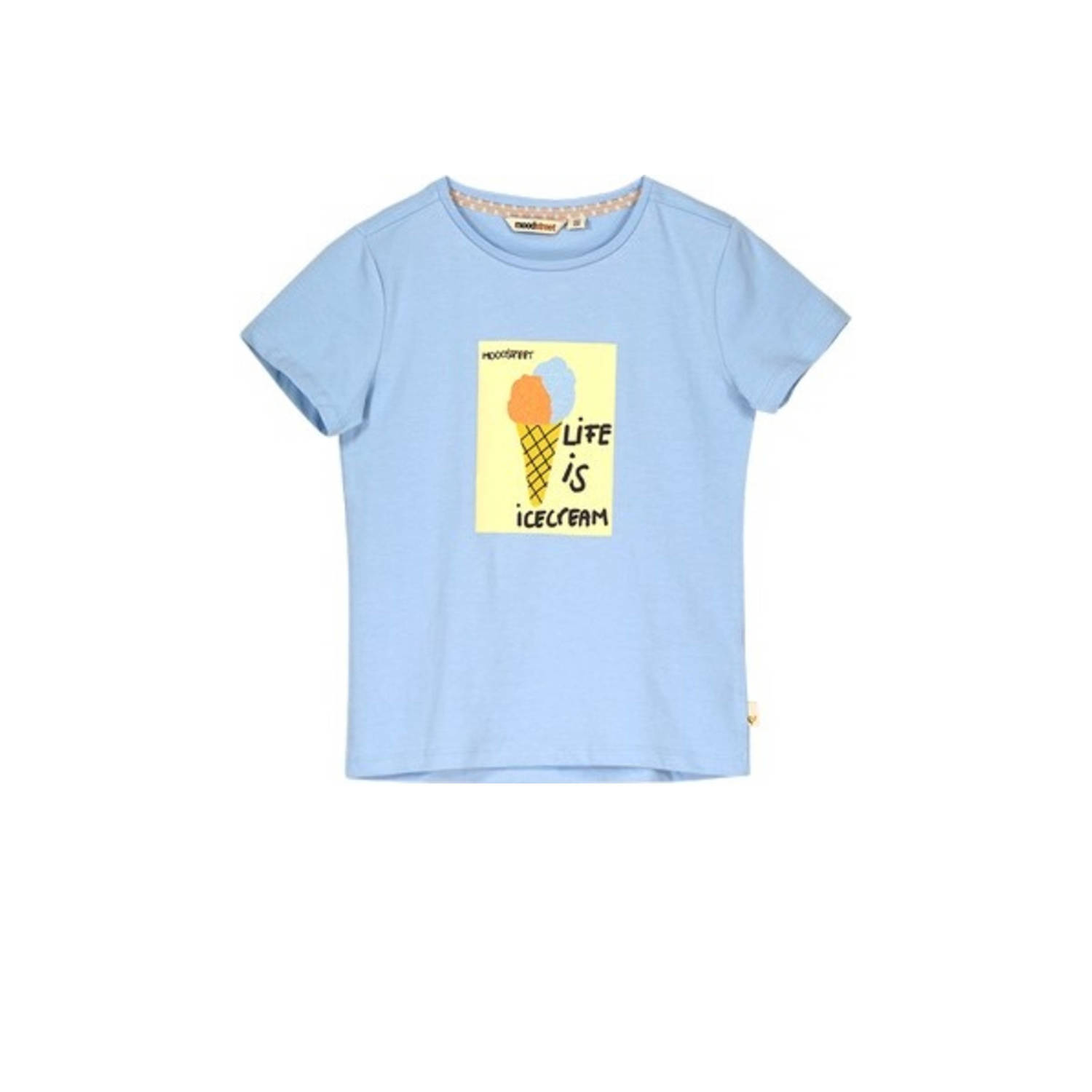 Moodstreet T-shirt met printopdruk lichtblauw Meisjes Stretchkatoen Ronde hals 110 116