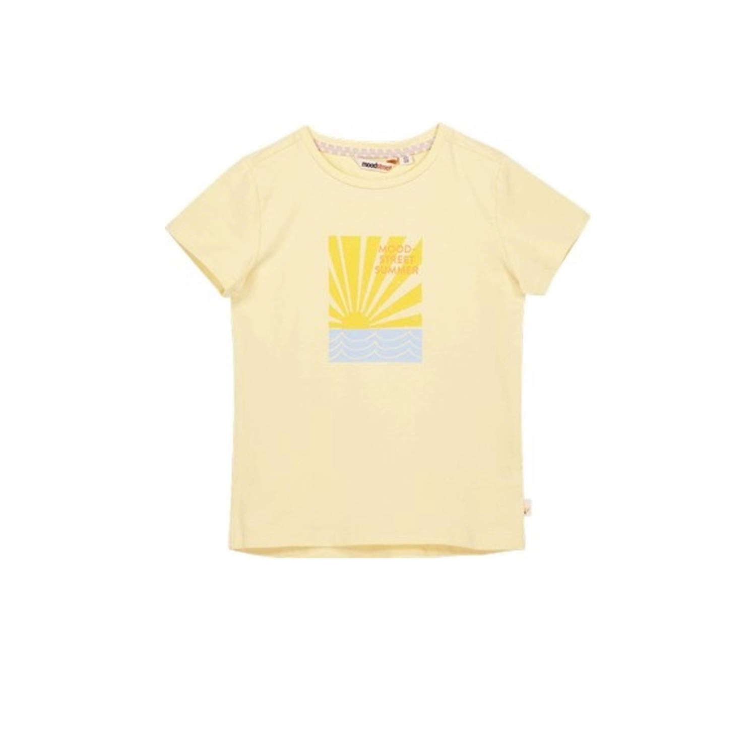 Moodstreet T-shirt met printopdruk lichtgeel Meisjes Katoen Ronde hals 110 116