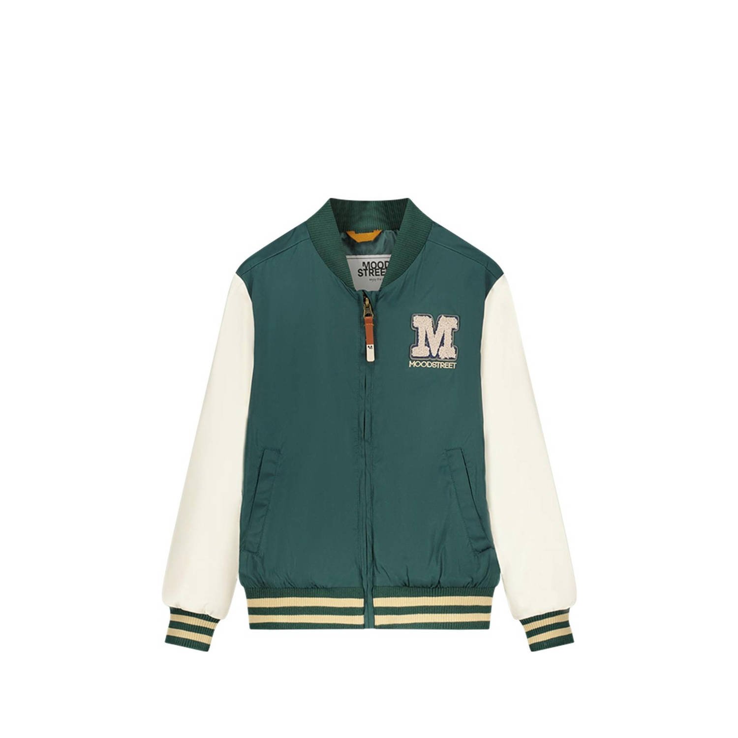 Moodstreet baseball jacket groen offwhite Jas Jongens Gerecycled polyester Opstaande kraag 110 116