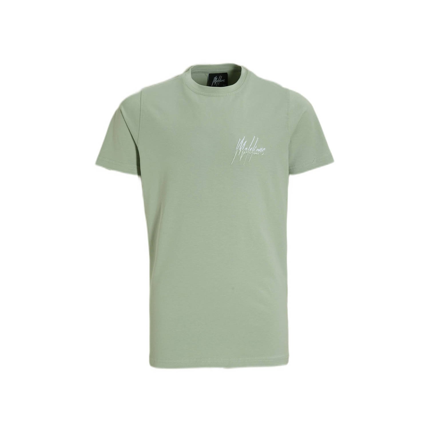 Malelions T-shirt Split met logo groen Jongens Stretchkatoen Ronde hals 140