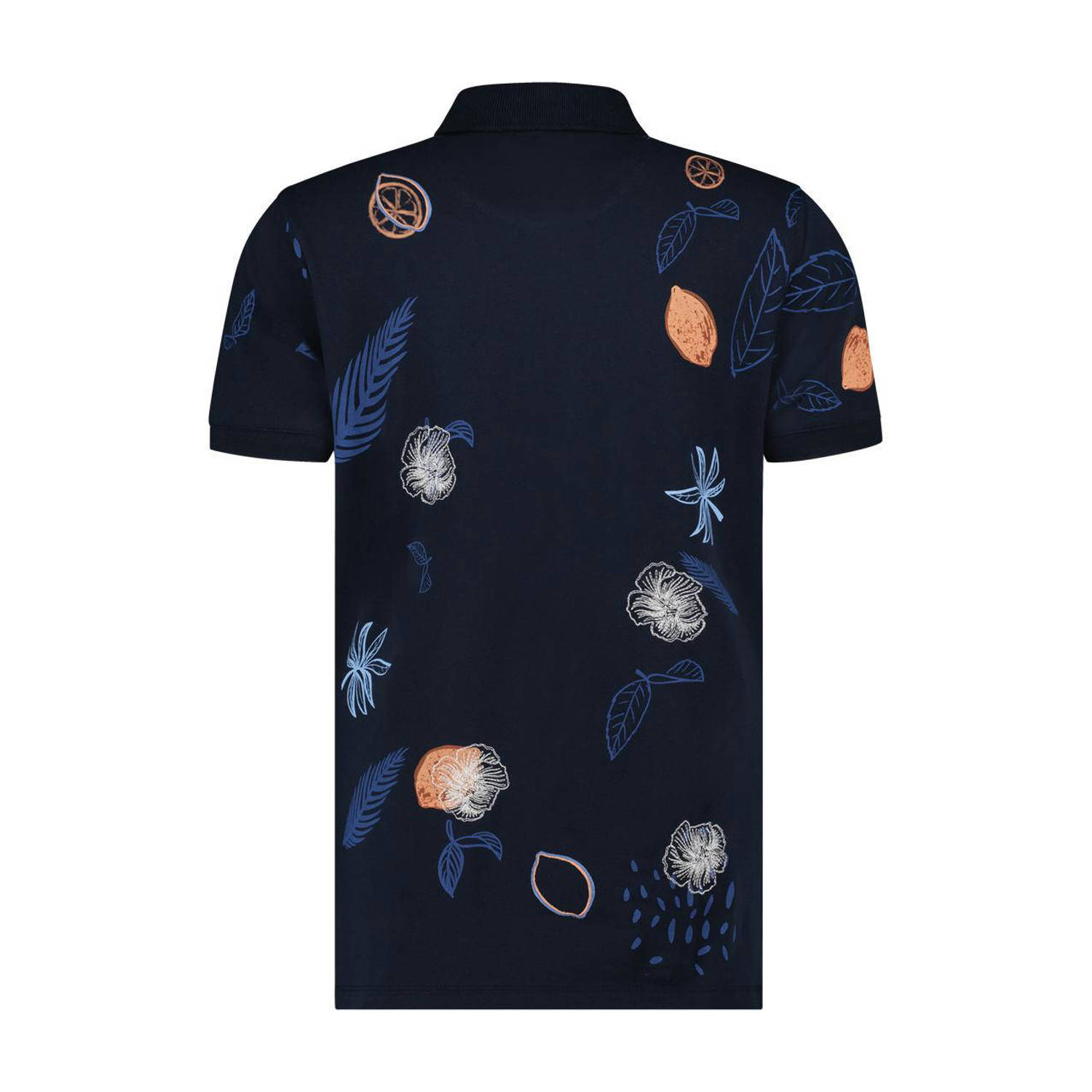 A fish named Fred polo met all over print donkerblauw