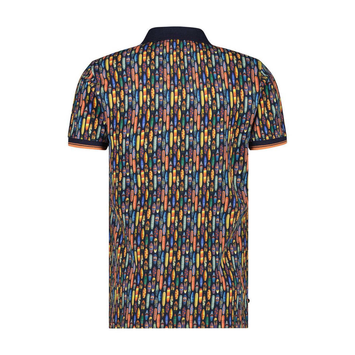A fish named Fred polo met all over print navy