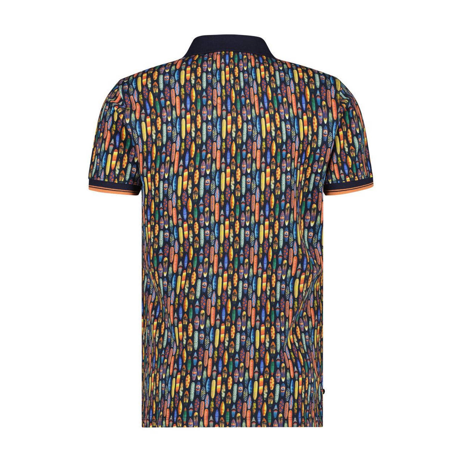 A fish named Fred polo met all over print navy