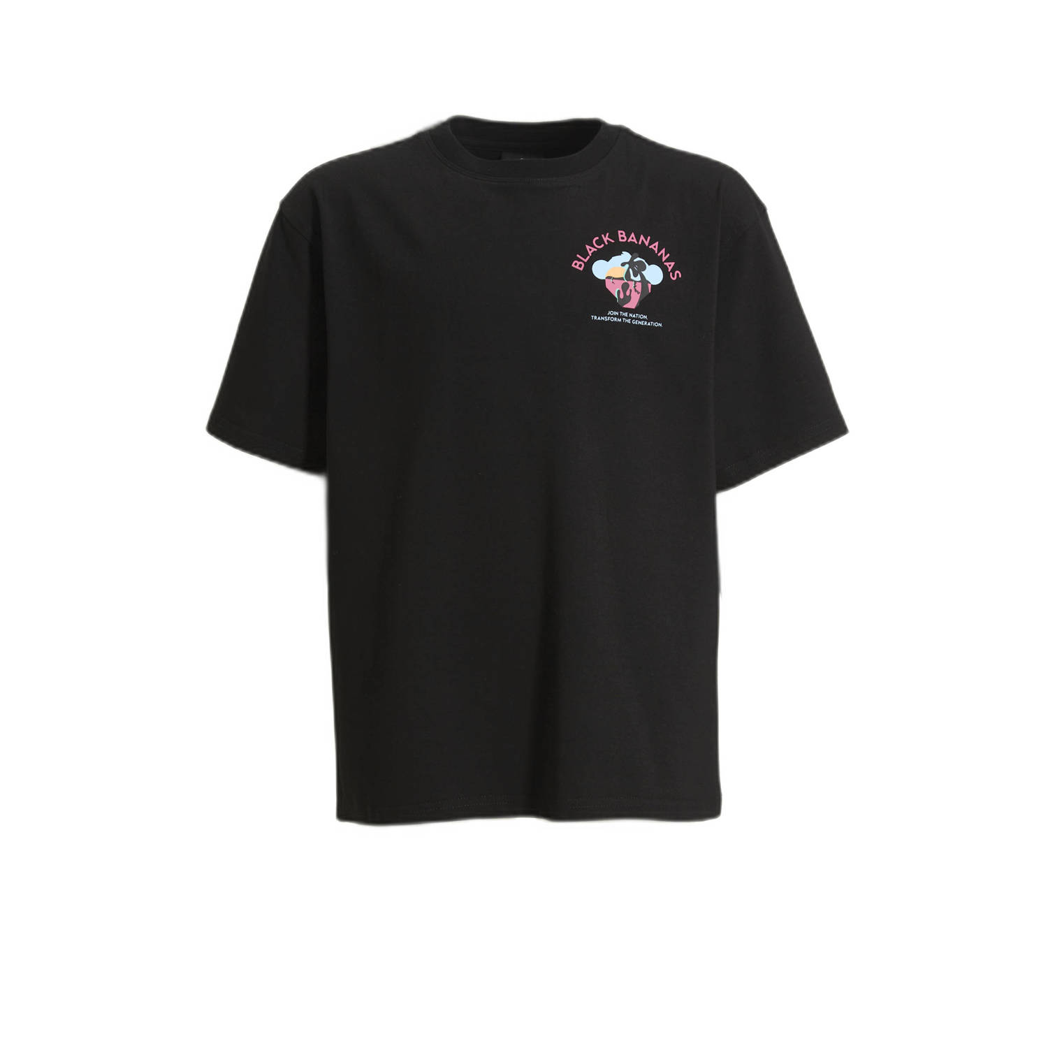 BLACK BANANAS T-shirt JR. WAVEY met printopdruk zwart Jongens Stretchkatoen Ronde hals 140