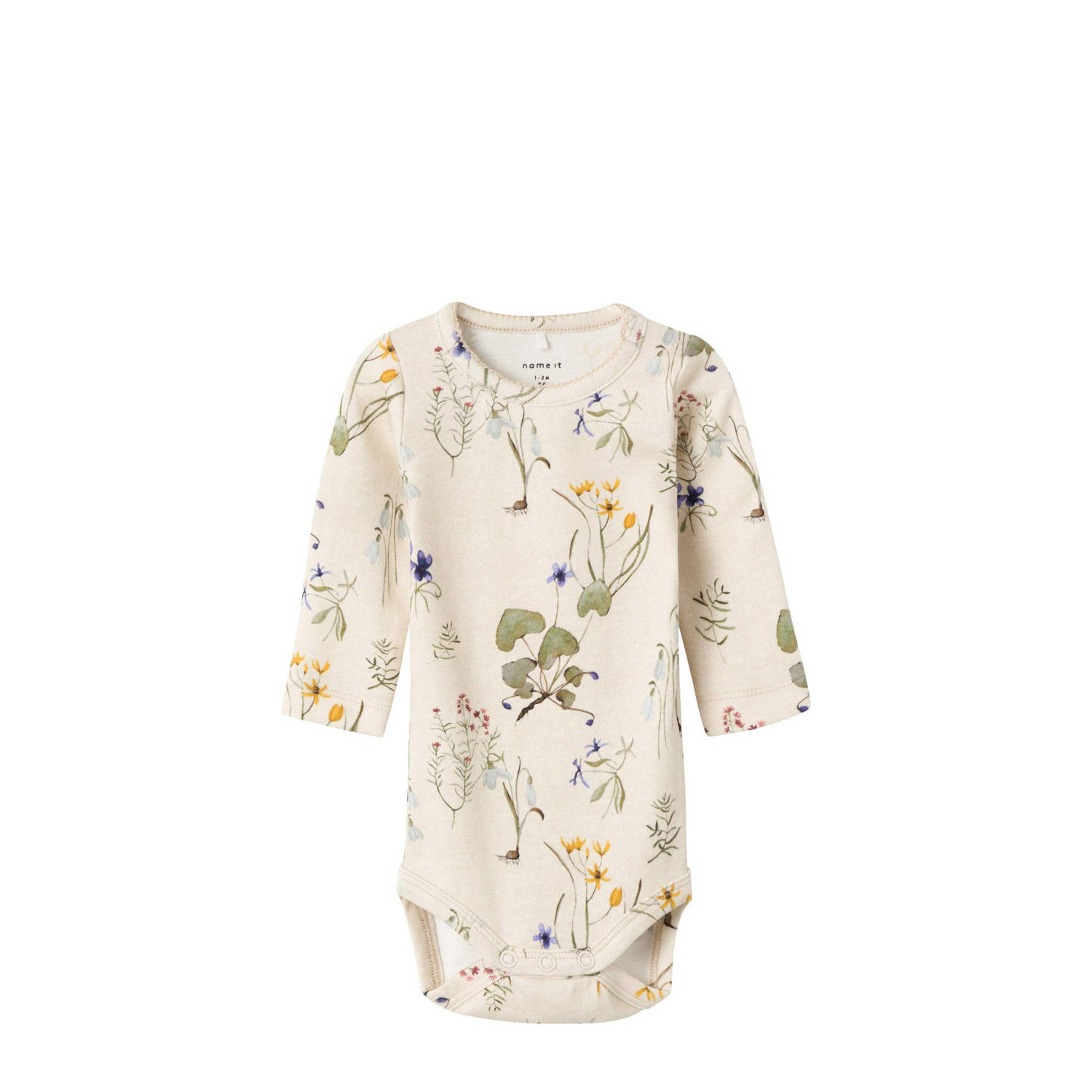 Name it BABY romper NBFBOSSA met bloemen ecru groen Meisjes Biologisch katoen Ronde hals 62