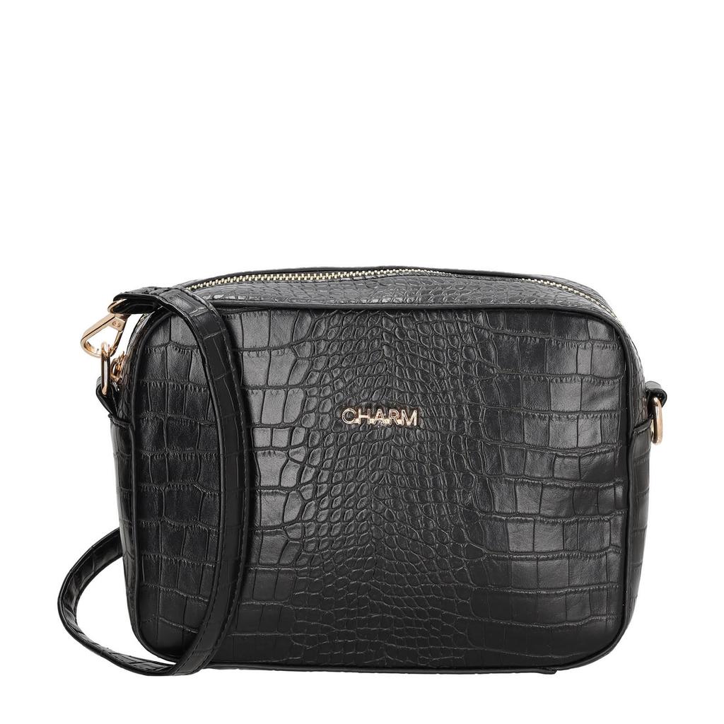 Charm London crossbody tas Midwood met crocoprint zwart