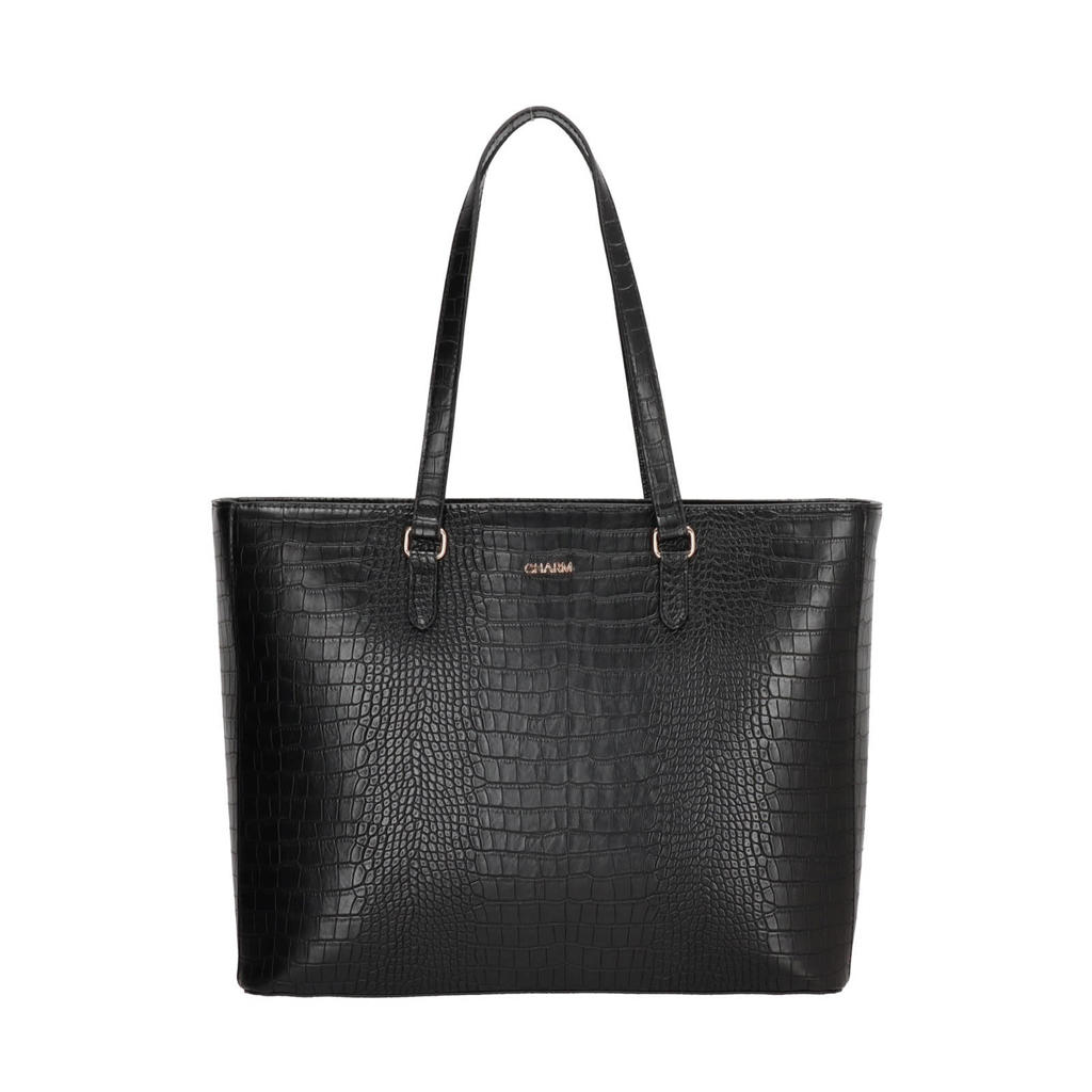 Charm London  shopper Midwood met crocoprint zwart