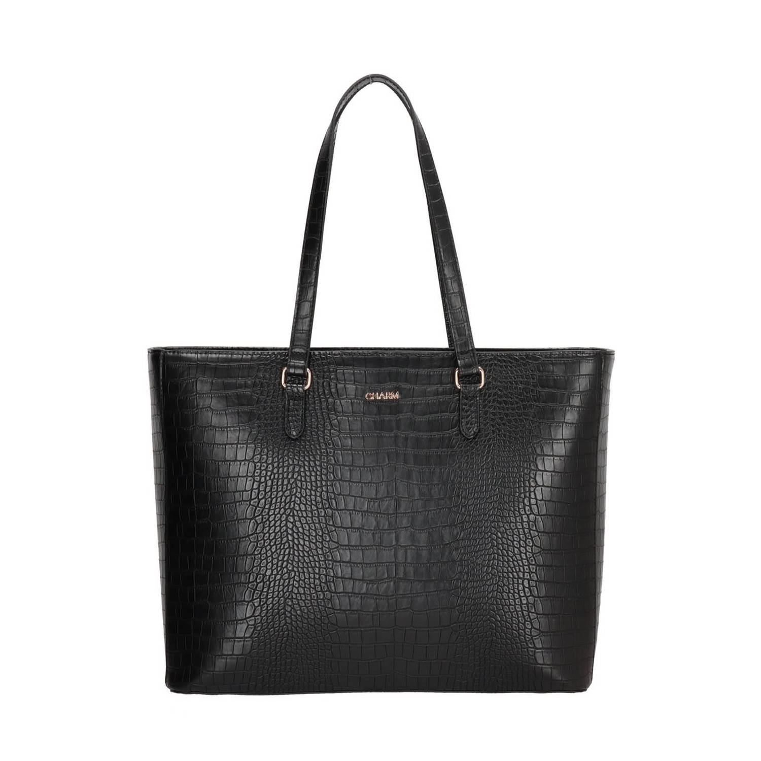 Charm London shopper Midwood met crocoprint zwart