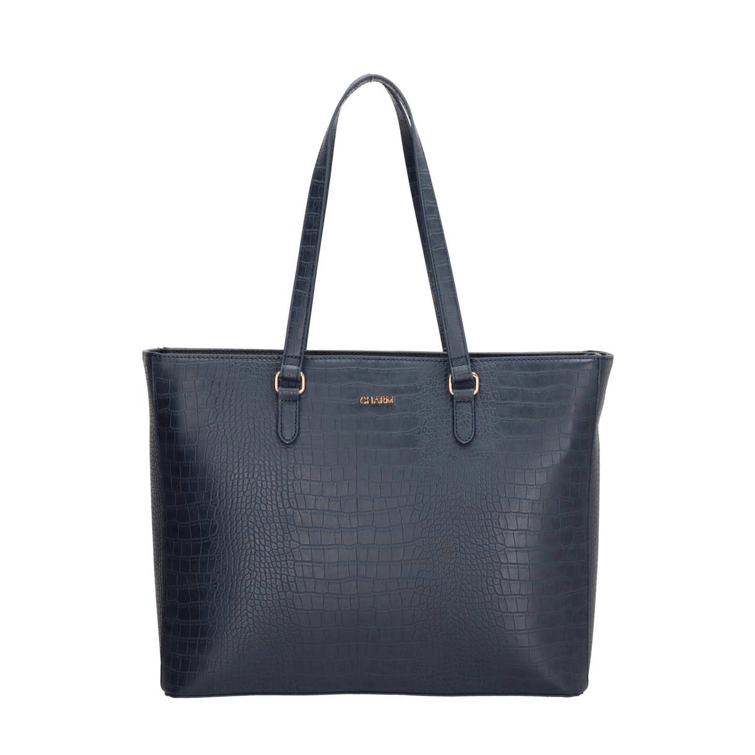 Charm London shopper Midwood met crocoprint donkerblauw