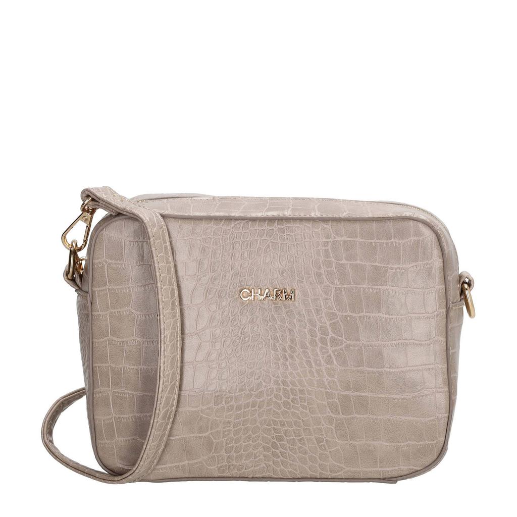 Charm London crossbody tas Midwood met crocoprint beige