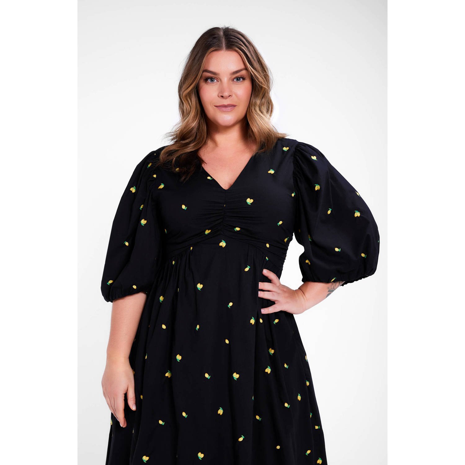 Miljuschka by Wehkamp midi jurk met broderie zwart