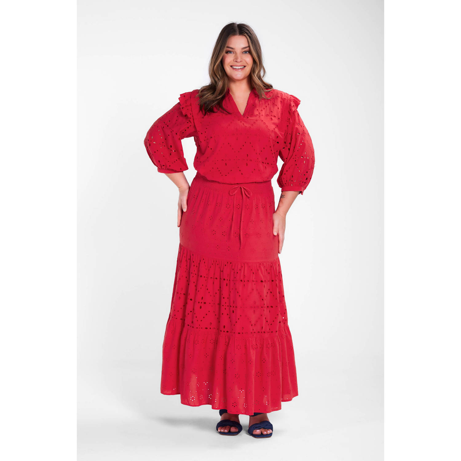 Miljuschka by Wehkamp maxi rok met broderie rood