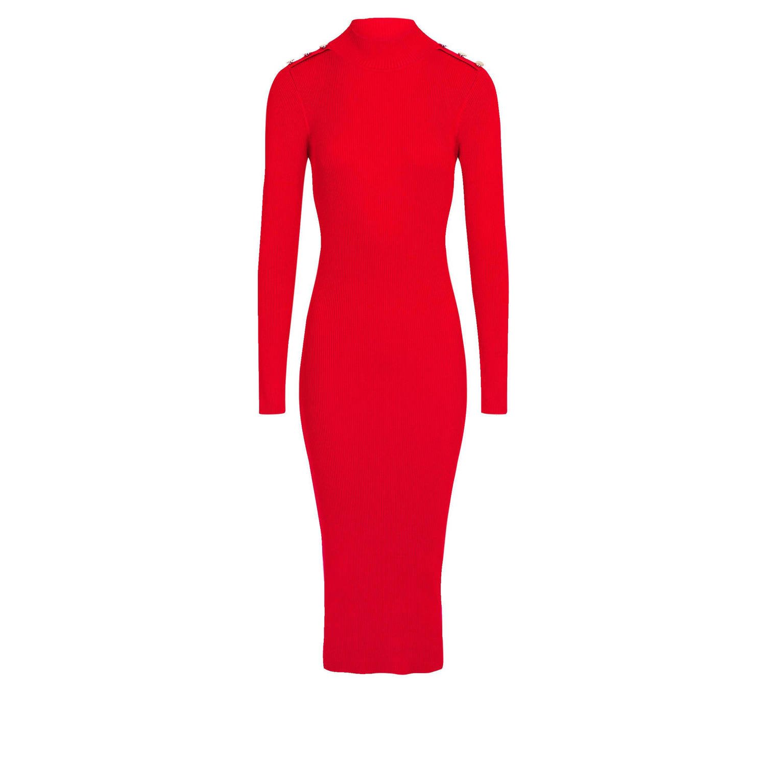 Morgan fijngebreide jurk met open detail rood