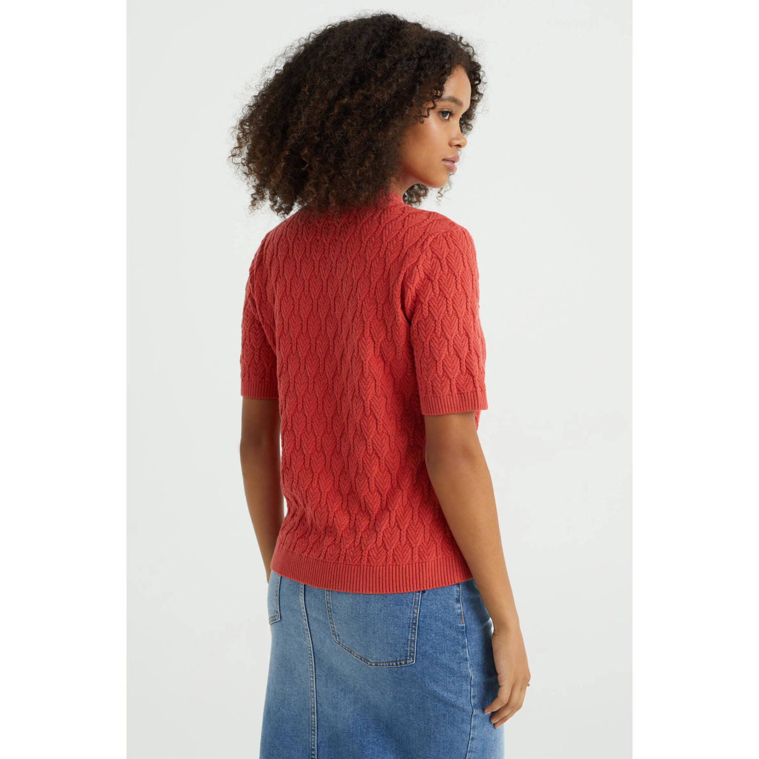 WE Fashion gebreide trui van biologisch katoen rood
