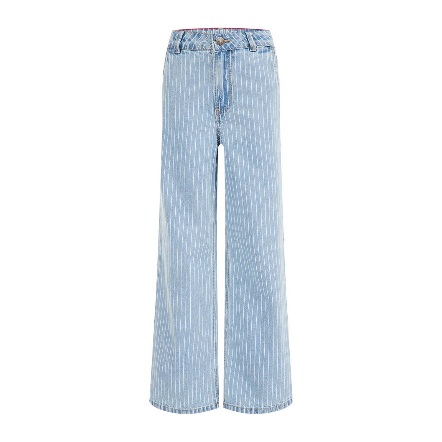 WE Fashion Blue Ridge high waist wide leg jeans met krijtstreep bleached denim