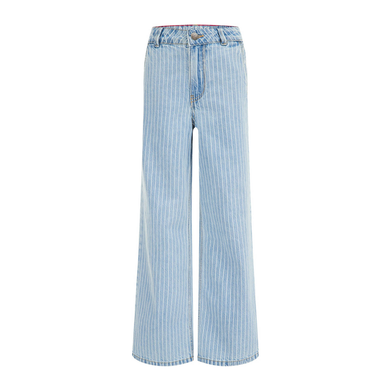 WE Fashion Blue Ridge high waist wide leg jeans met krijtstreep bleached denim Blauw 110