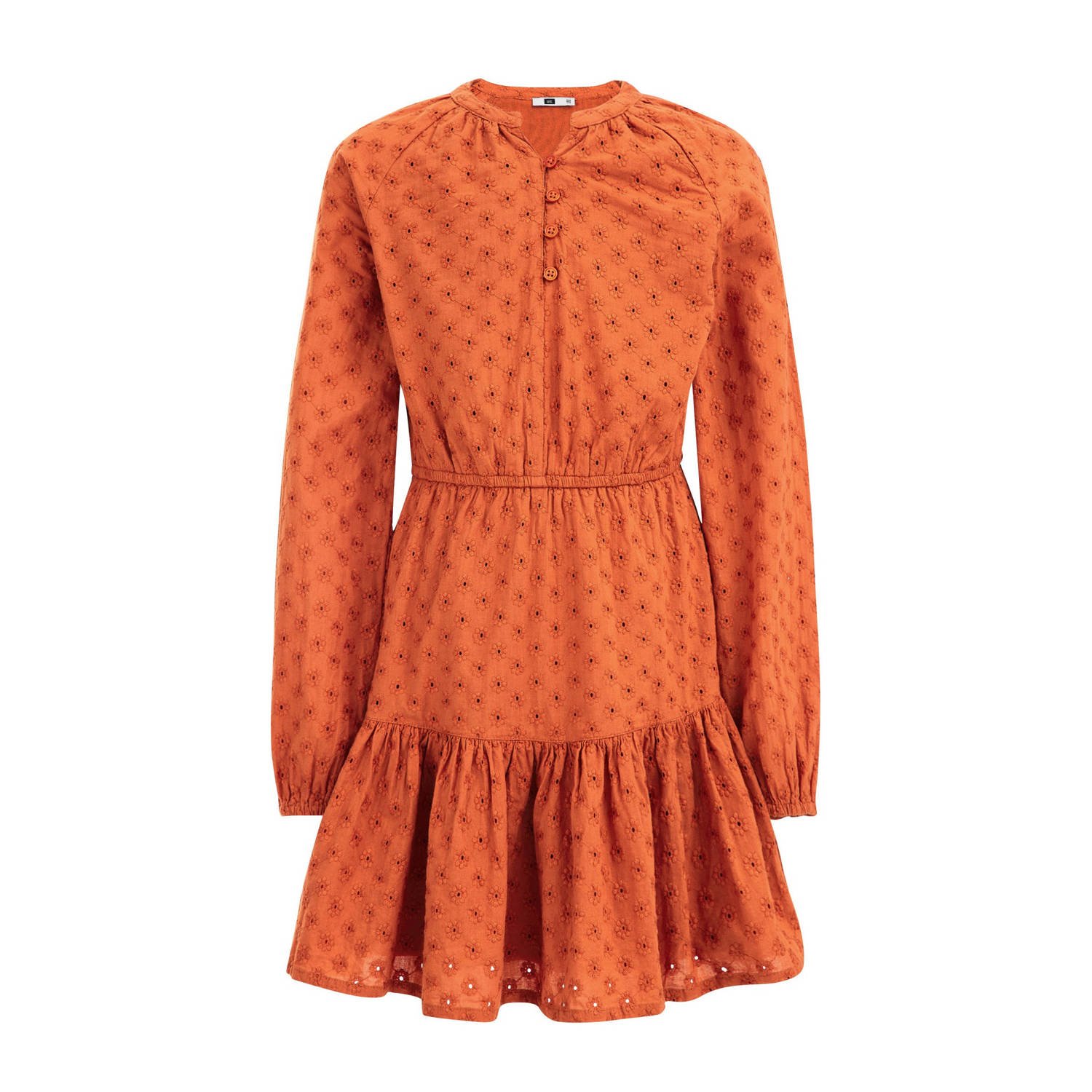 WE Fashion gebloemde jurk oranje bruin Meisjes Katoen Ronde hals Bloemen 110 116