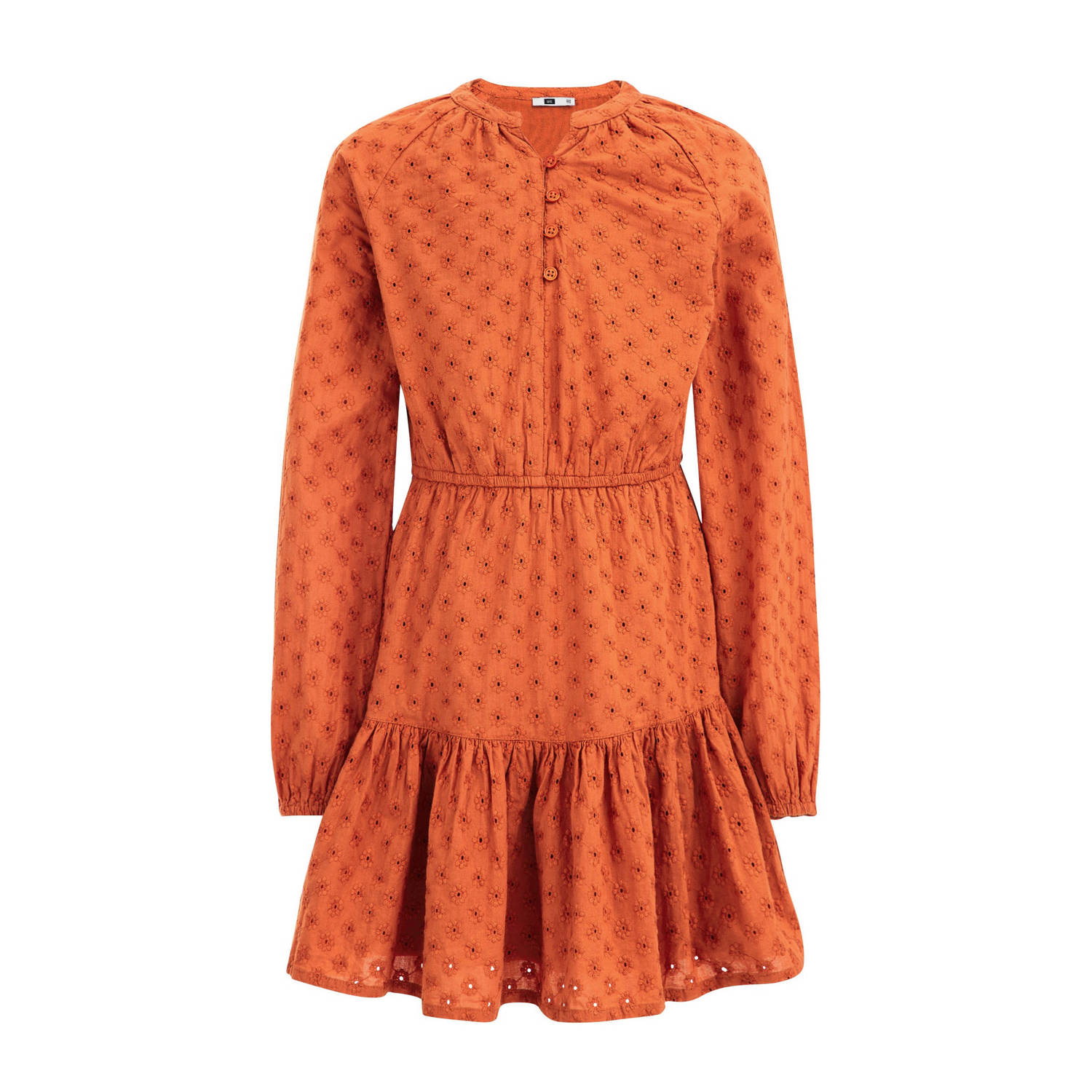 WE Fashion gebloemde jurk oranje bruin Meisjes Katoen Ronde hals Bloemen 110 116