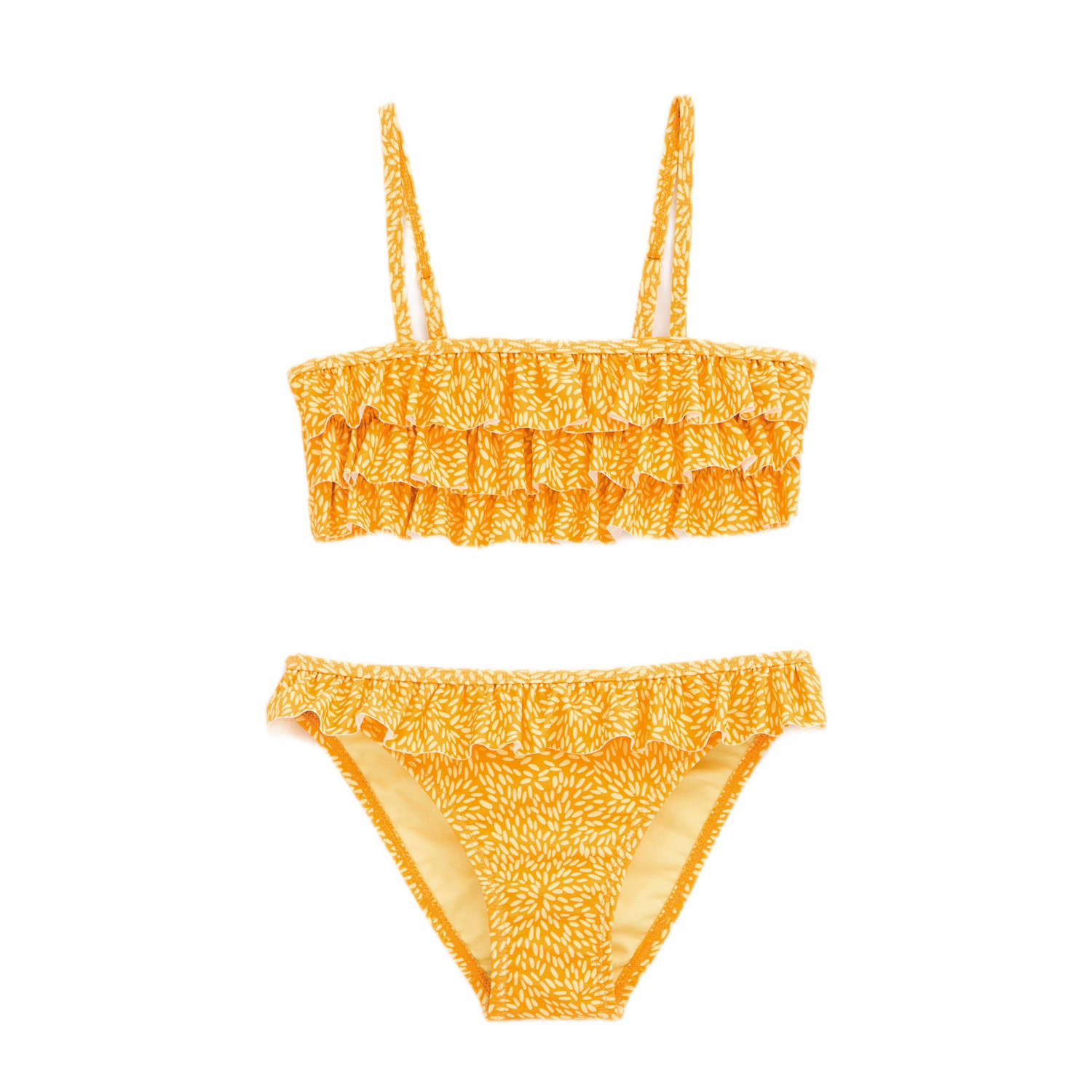 WE Fashion bandeau bikini met ruches geel wit Meisjes Polyamide All over print 110 116