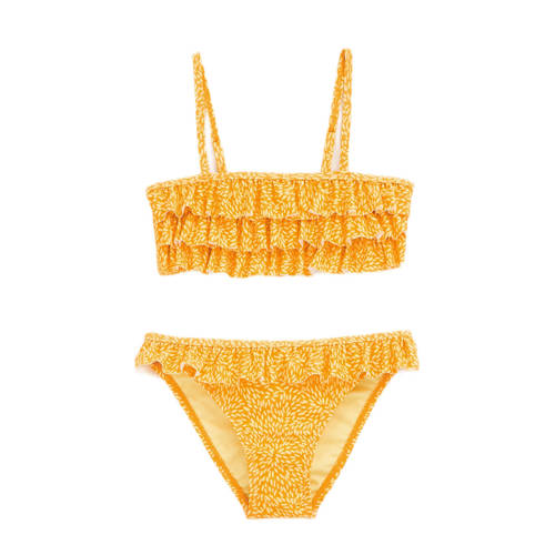 WE Fashion bandeau bikini met ruches geel/wit