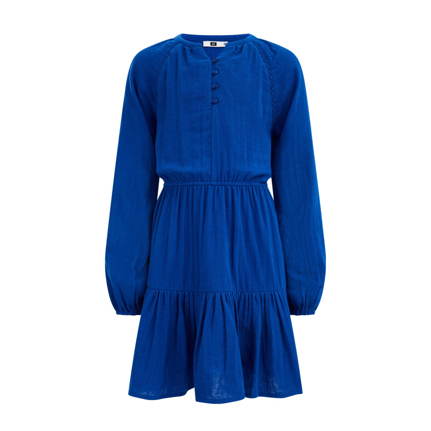 WE Fashion jurk van biologisch katoen helderblauw Effen 146 152